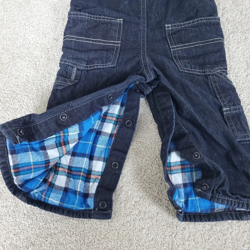 OshKosh B'gosh Overalls Baby 12 Months Blue Flannel Lined Denim Vestbak Cargo